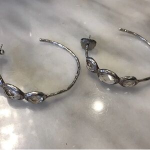 Ippolita Silver Hoop Earrings with Clear Accents